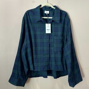NWT Tuckernuck Blackwatch Plaid Mara Cropped Button Down Shirt Top Plus XXXL